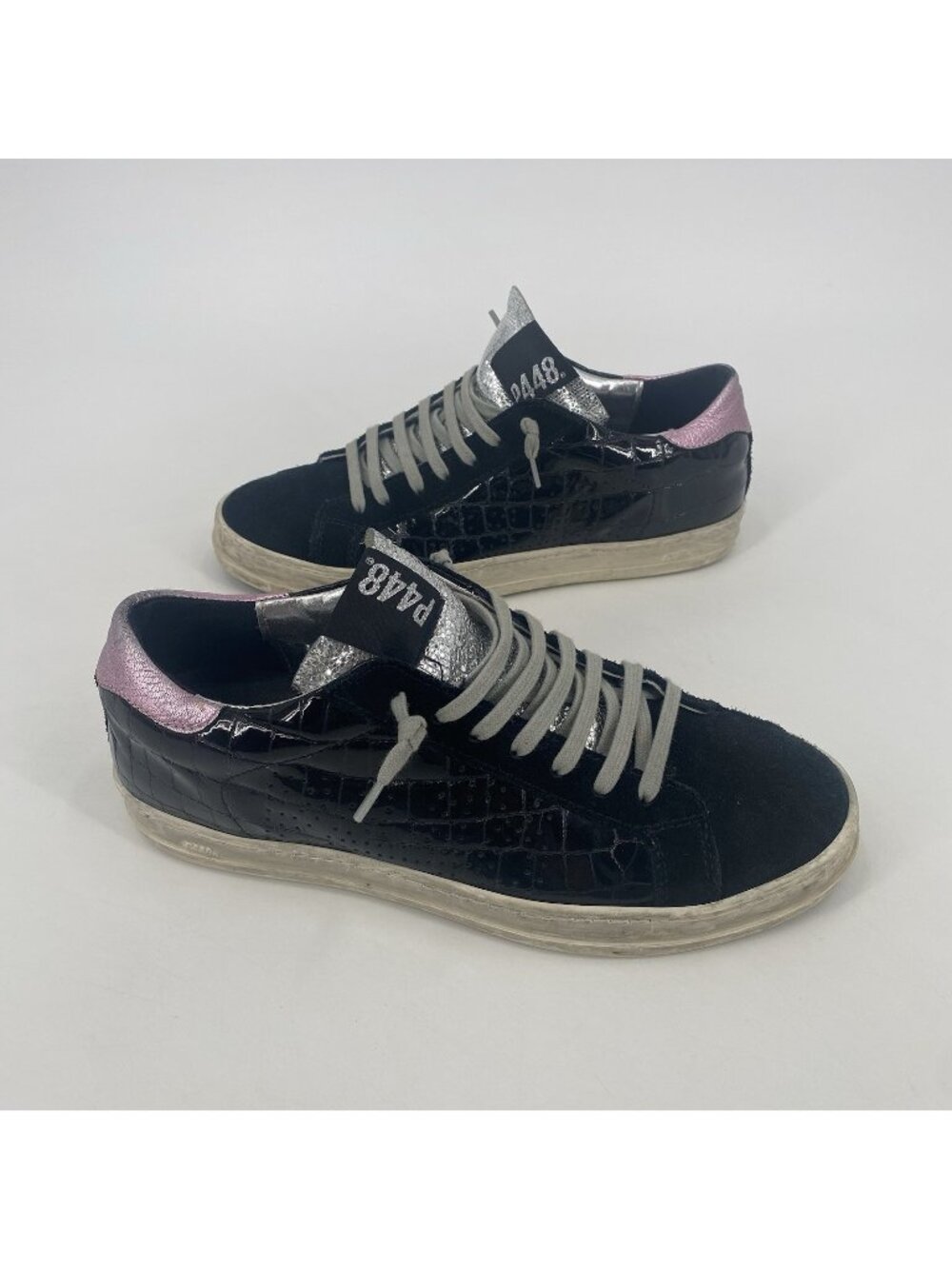 P448 Women’s Size EUR 39 US 8 Black John Patent Leather Lace Up Sneakers